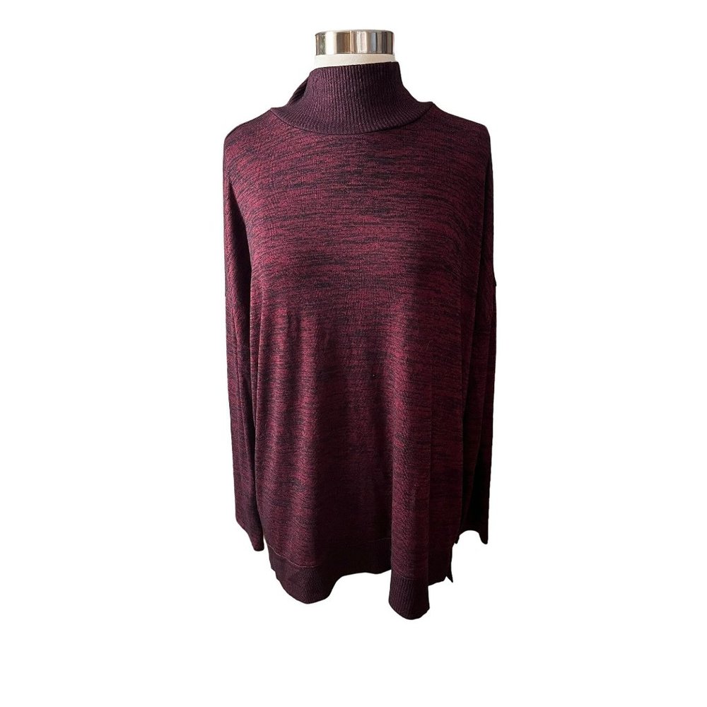 Stylus Drop Shoulder Turtleneck Black & Red Heathered Top XL